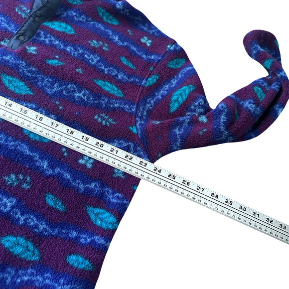 Vintage LL Bean Fleece Aztec 1/4 Snap Pullover Women’s Large Purple Blue USA 90s - Picture 8 of 10